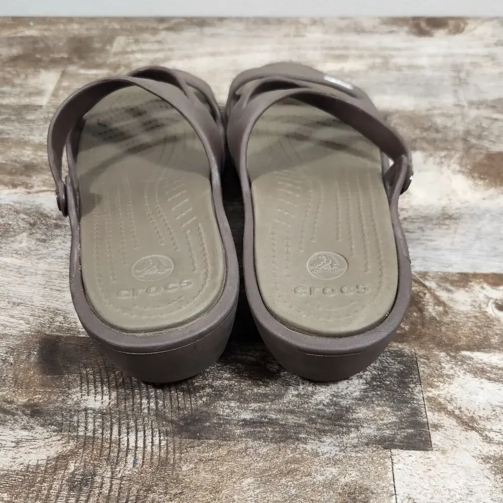 Crocs Women's Size 9 Brown Strappy Slide Sandals Comfort Casual Lightweight